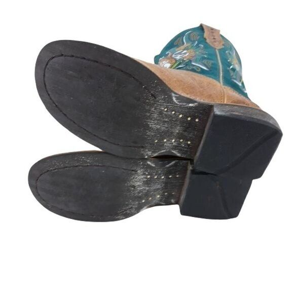 Ariat Rodeo Day Of The Dead Skull Rose Cowboy Boots Tan Turquoise Sz 8.5 - Picture 10 of 12